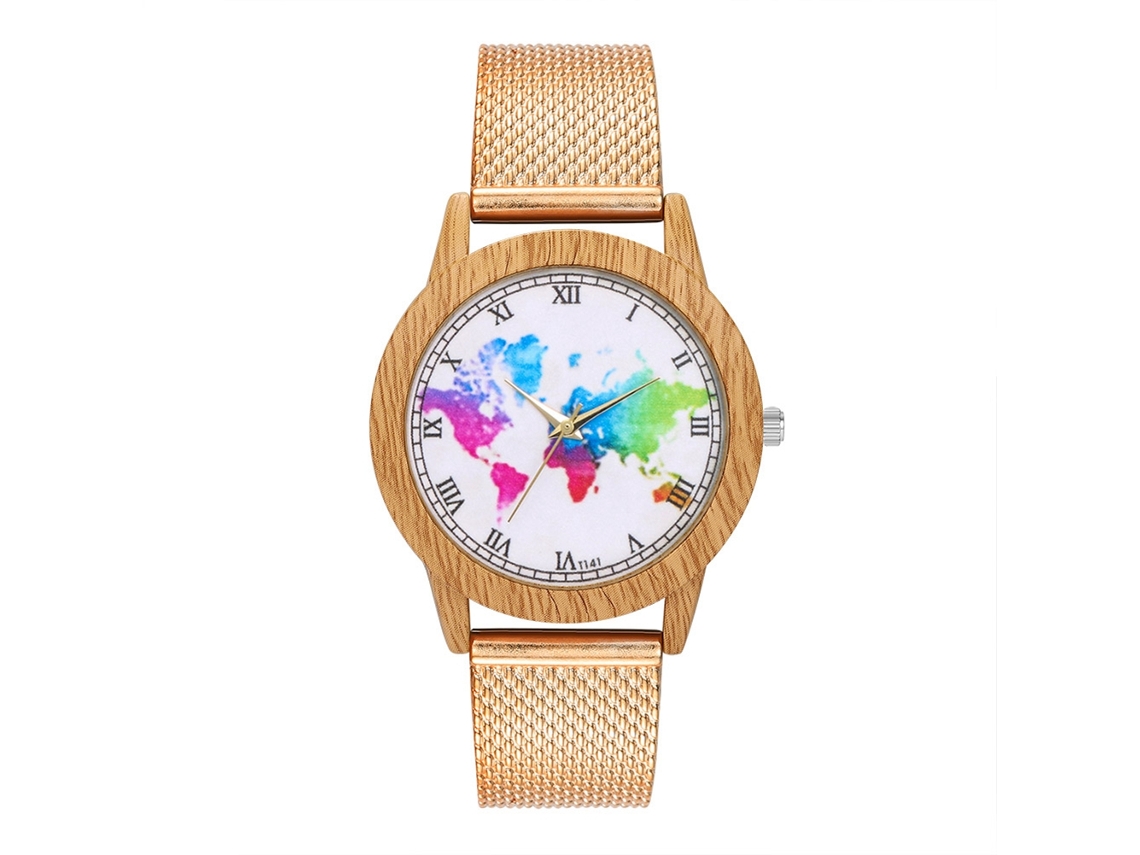 Relógio analógico de quartzo Zhoulianfa com pulseira de malha (ouro rosa)