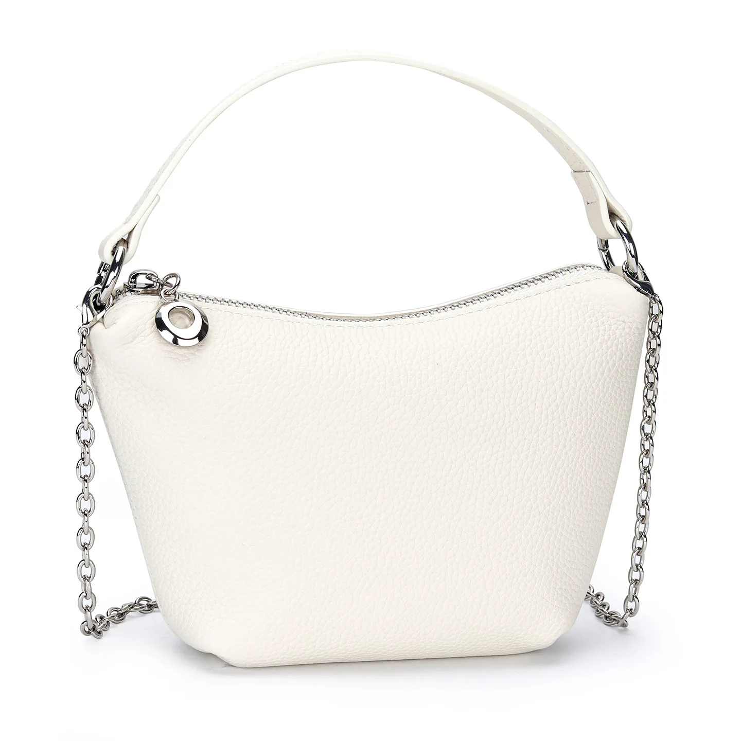 Bolsa Transversal Feminina Em Couro (cor Off-white), Pequena E Elegante, Com Alça De Corrente.