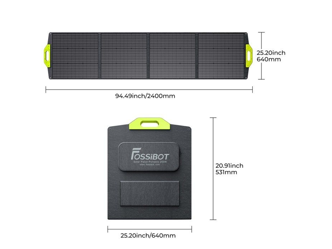 Painel Solar - Fossibot Sp200-200w - Dobrável - Alta Eficiência - Resistente À Água - Aplicável A F1200/f1800/f2400 Powerstation