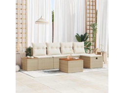 Vidaxl Conjunto De Sofá De Jardim 6 Unid. Bege Vime Pe