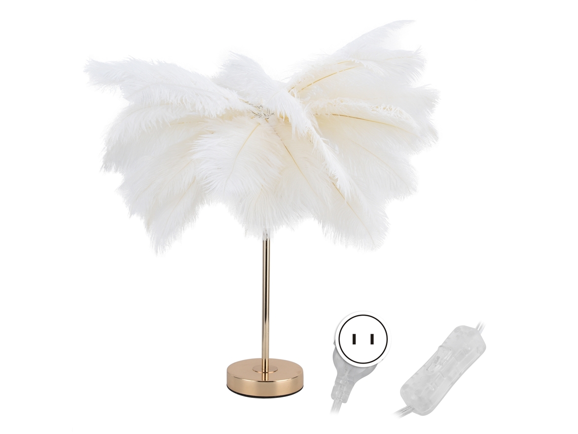 Rebe-lâmpada De Mesa Com Penas De Avestruz Luz Noturna Luz De Quarto Decorativa Para Quarto Casamento Branco Plug Eua 110v