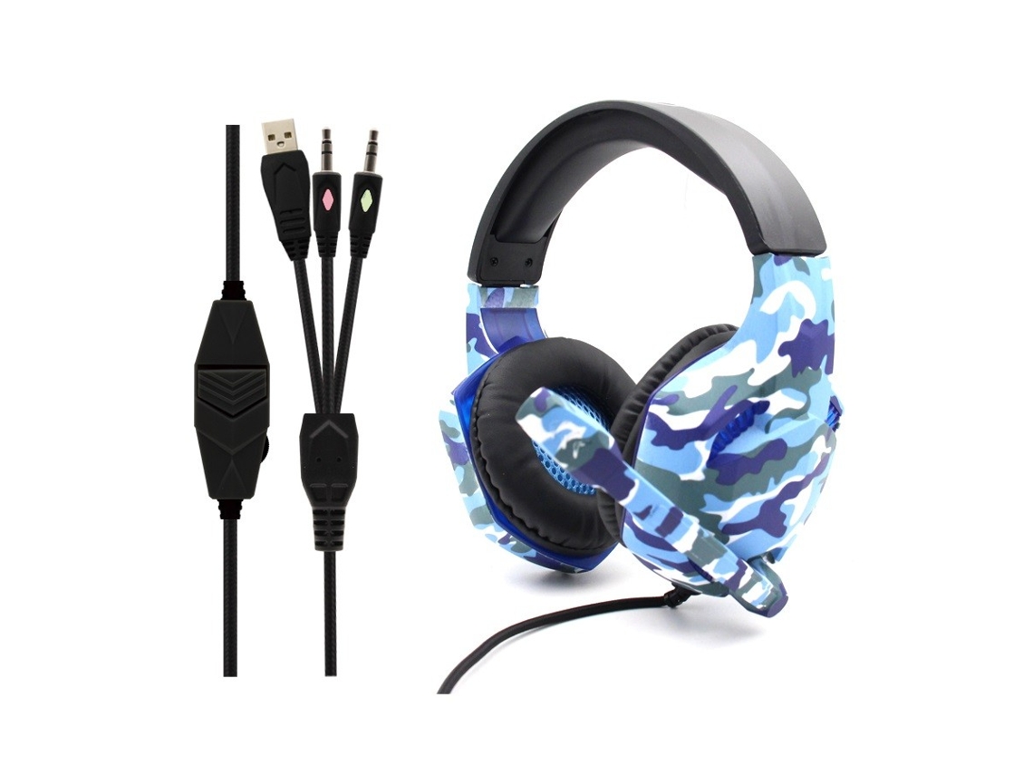 Epg501 Auscultadores Estéreo Jogos Led 3.5mm Com Microfone -azul Militar