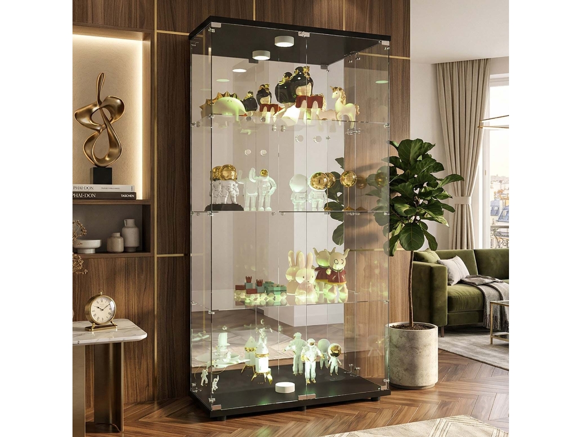 Vitrina de vidro temperado 5mm com LED, espelho, fechadura, preto, 164x80.5x36.5cm LAZYSPACE