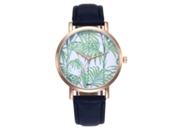 Relógio de Pulso Feminino de Quartzo com Pulseira de Couro Pu Estilo Simples Azul