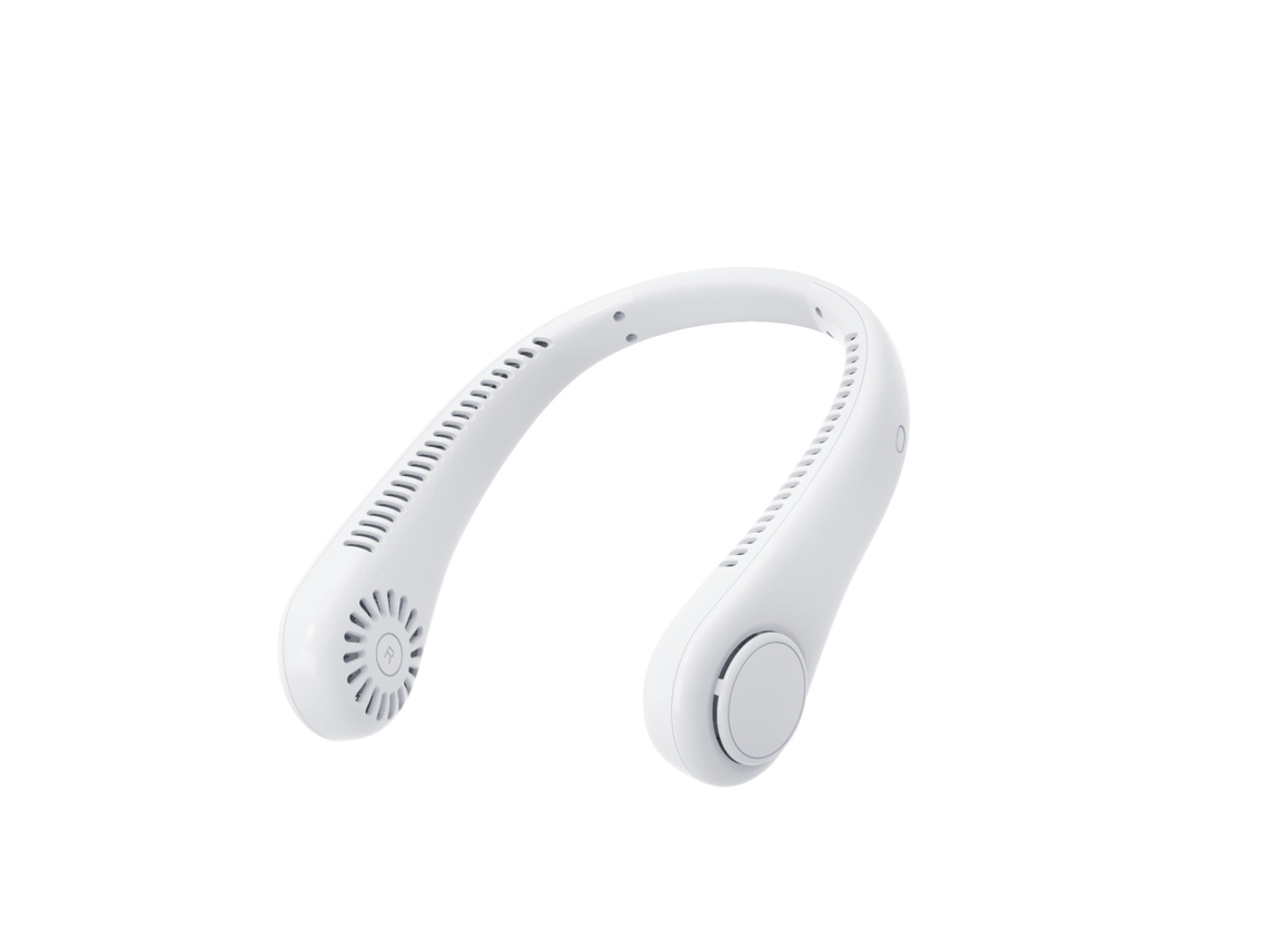 Ventilador de Pescoço MDUG, recarregável USB, silencioso, LCD, 3 velocidades, 1800mah (tipo C, branco)