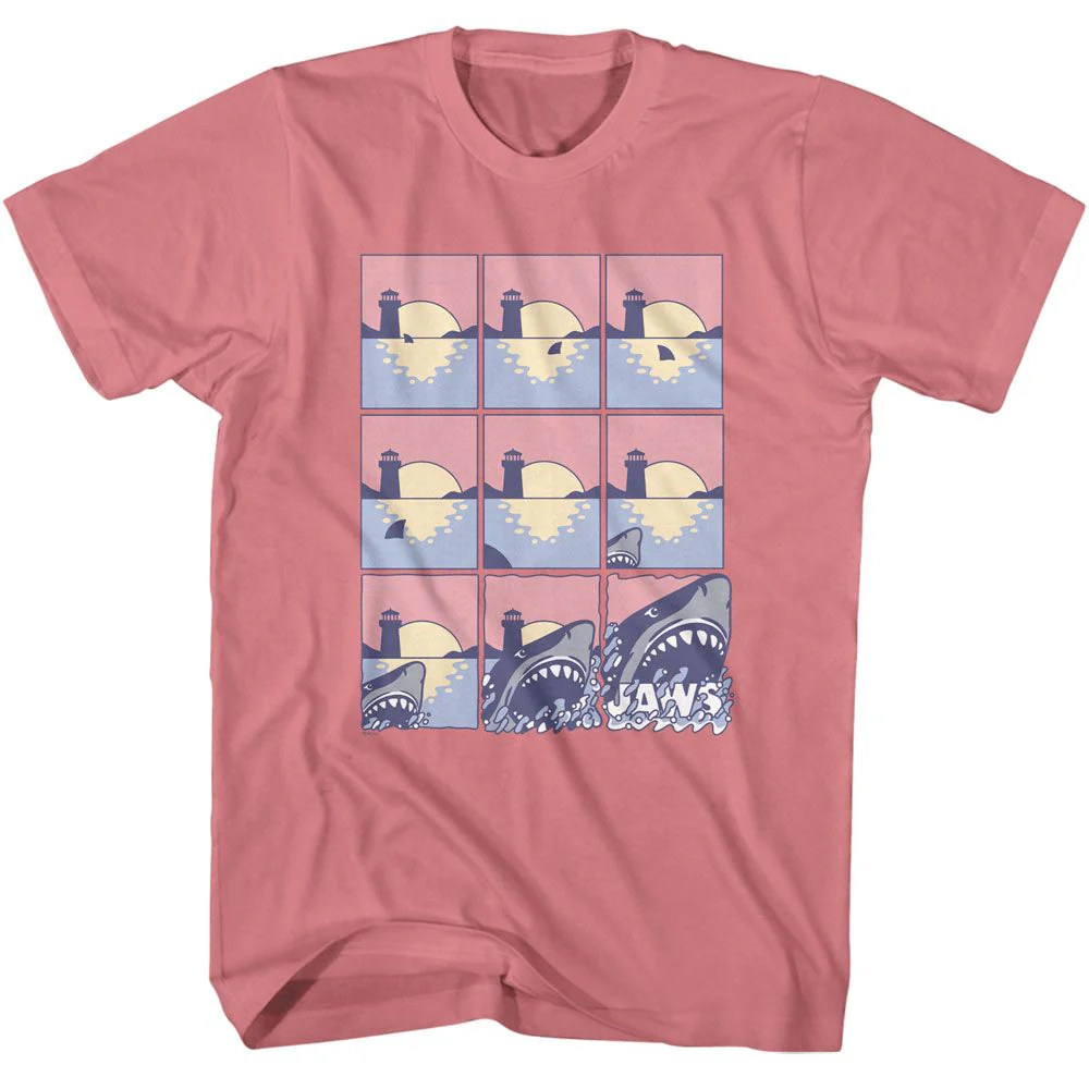 Unisex Adult T-shirt Rockinstone Jaws Movie Pastel Comic Strip Solid Mauvelous Sizem