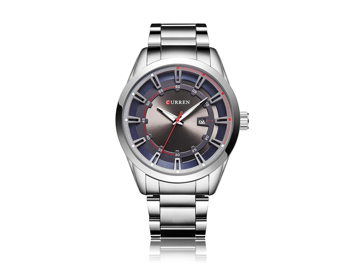 Relógio de Pulso Impermeável para Homem com Bracelete em Aço Inoxidável com Calendário Concha Branca e Face Azul VEANXIN