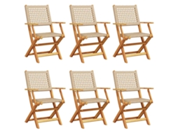 Maison Exclusive - Cadeiras De Jardim Dobráveis 6 Pcs Vime Pe/madeira Maciça Bege
