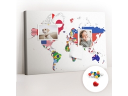 Quadro De Cortiça Com Impressão Mapa De Bandeiras Nacionais Para O Quarto Das Crianças Espelharte (60x40 Cm)