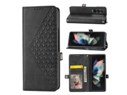 Capa De Couro Com Textura De Bezerro E Grade Cúbica Para Samsung Galaxy Z Fold3 5g