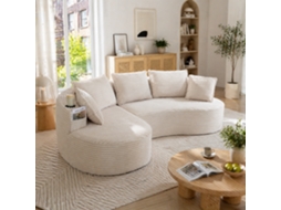 Sofá Curvo Em Cotelê Com Porta-copos Bolsos Laterais E Almofadas Macias