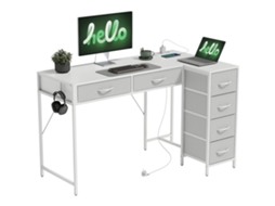 Secretária De Canto Reversível Com 6 Gavetas 126x48 Cm Com Tomada De Energia Porta Usb E Usb-c Branco