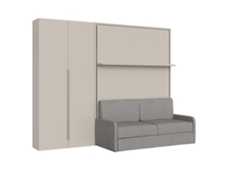 Cama Dobrável Vertical Francesa Versia Sofà 140 Com Sofá, Prateleira E Guarda-roupa Esquerdo 2 Portas Argilla
