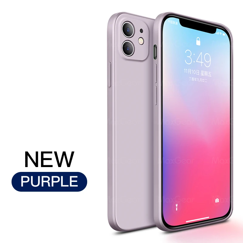 Capa Quadrada De Silicone Líquido Macio (roxa) Para Iphone 12 Pro