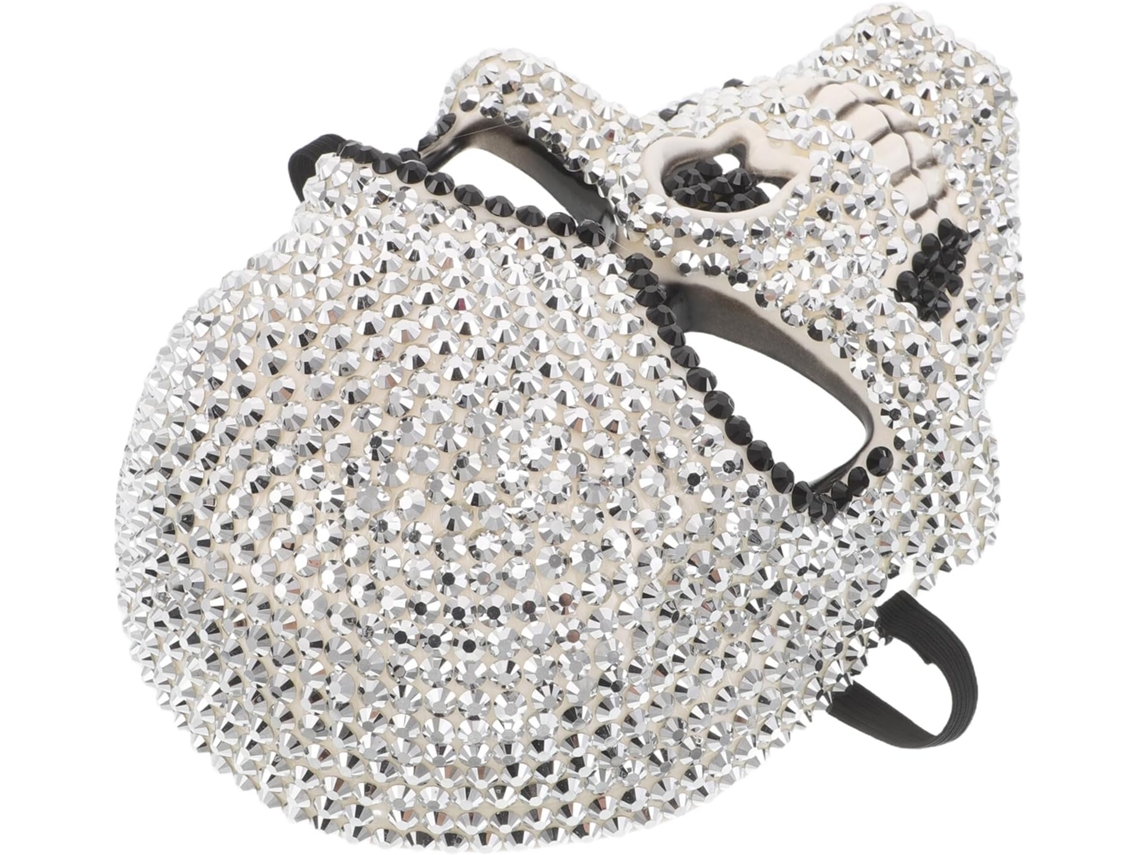 Máscara Caveira feita de metal de cobre, adornada com pedras, ideal para cosplay de Halloween e bailes de máscaras. Acessório leve.