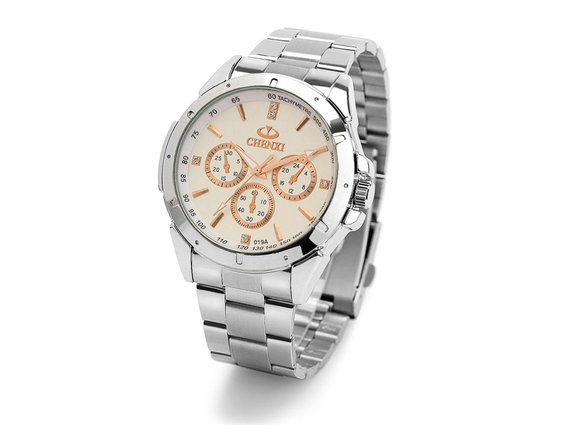 Relógio de pulso de casal moderno, à prova d'água, em aço inoxidável, com pulseira de quartzo (branco)