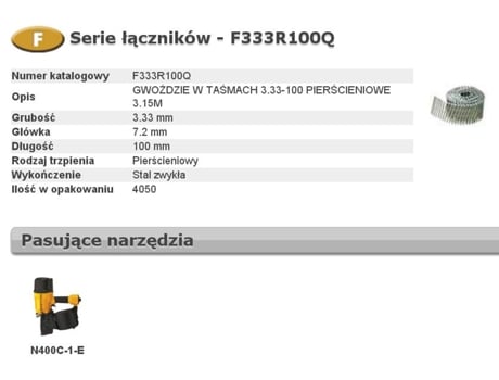 Pregos F 3,33 X 100mm Anel 4050 peças. F333r100q Bostitch