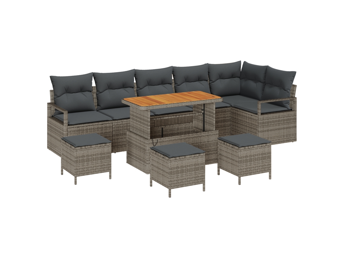 Conjunto 10 Conjunto De Sofá De Jardim Vidaxl Cinzento Vime Pe (110 X 55 X 71 Cm)