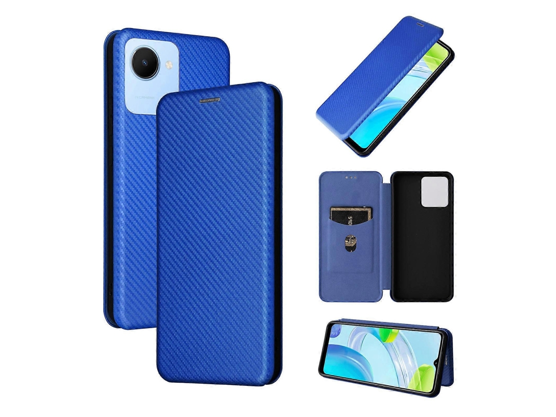 Capa Flip De Couro Com Textura De Fibra De Carbono Para Realme C30