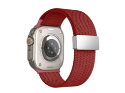 Bracelete para Apple Watch 46/49/45/44mm Nylon Elástico 4 Fios com Fecho Magnético Cor Única Vermelha XIAOMOYU