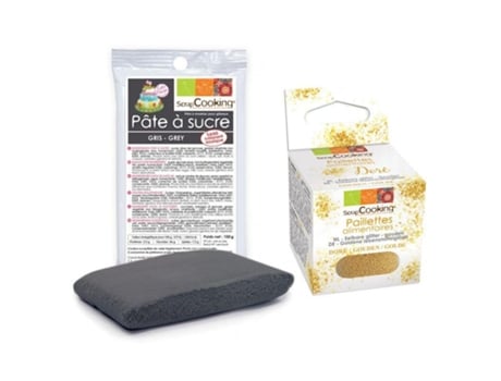 Pasta de Açúcar Cinza 100 g+ Flocos Dourados Scrapcooking