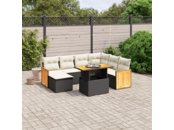 Vidaxl 8 Pcs Conjunto Sofás De Jardim Com Almofadões Vime Pe Preto