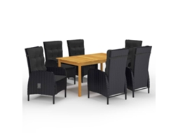 Jogo De Jantar 7 Peças Para Jardim Preto Dkd Home Decor