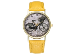 Relógio Casual de Moda Unissex com Pulseira de Couro e Movimento de Quartzo Amarelo
