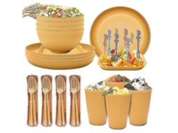 Conjunto De Utensílios De Mesa Leve 48 Peças Para 4 Pessoas Camping Picnic Material Palha De Trigo Amarelo