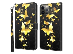 Capa Pega Borboletas Douradas Para Iphone 15 Pro Max Pele Sintética
