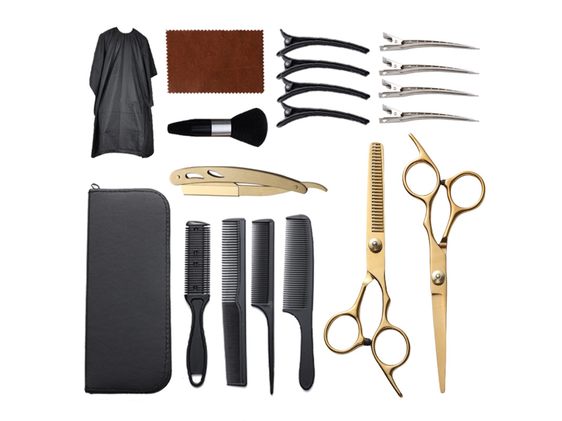 Kit De Tesoura De Corte Cabelo, 19pcs Para Uso Em Salão De Beleza E Em Casa (dourado) Cuich