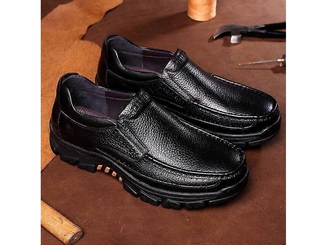2026altiro-sapatos De Couro De Vaca Genuíno Confortáveis Para Homens Sêniors, Casual E Negócio, Mocassins Macios 46 Negro