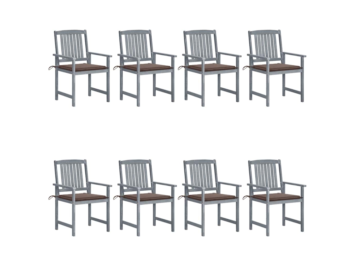 Vidaxl Cadeiras De Jardim C/ Almofadões 8 Pcs Acácia Maciça Cinzento
