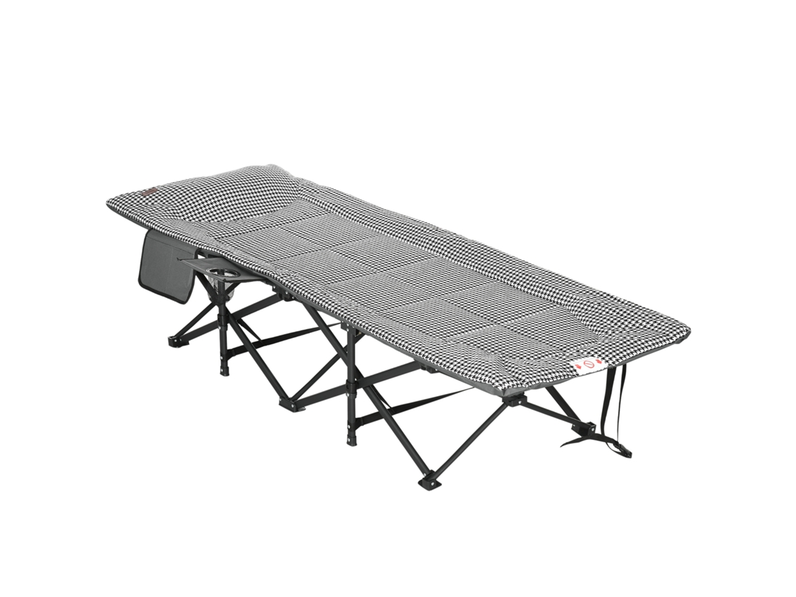 Cama de camping dobrável e resistente para adultos, capacidade até 250 kg, com bolso lateral, porta copos e bolsa preta PONTOCASA