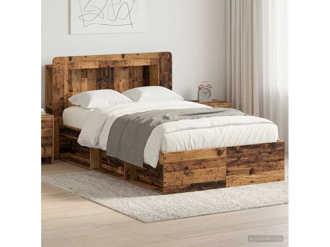 Vidaxl Estrutura De Cama Com Armazenamento Madeira Antiga 120 X 200 Cm