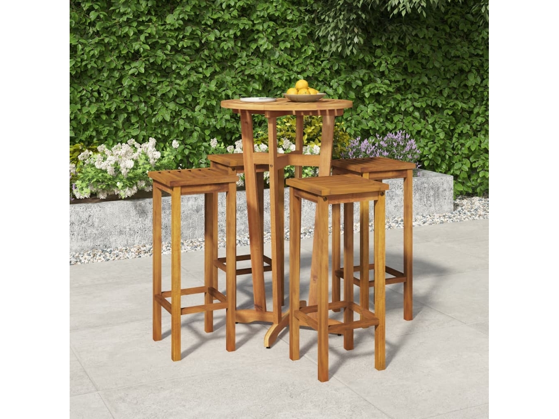 Vidaxl 5 Pcs Conjunto De Bar Para Jardim Madeira De Acácia Maciça