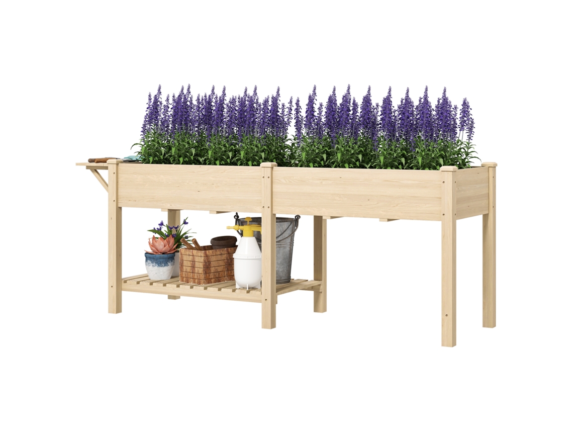 Jardineira 207x59x78cm Independente 2 Vasos E Prateleira Inferior Madeira Natural