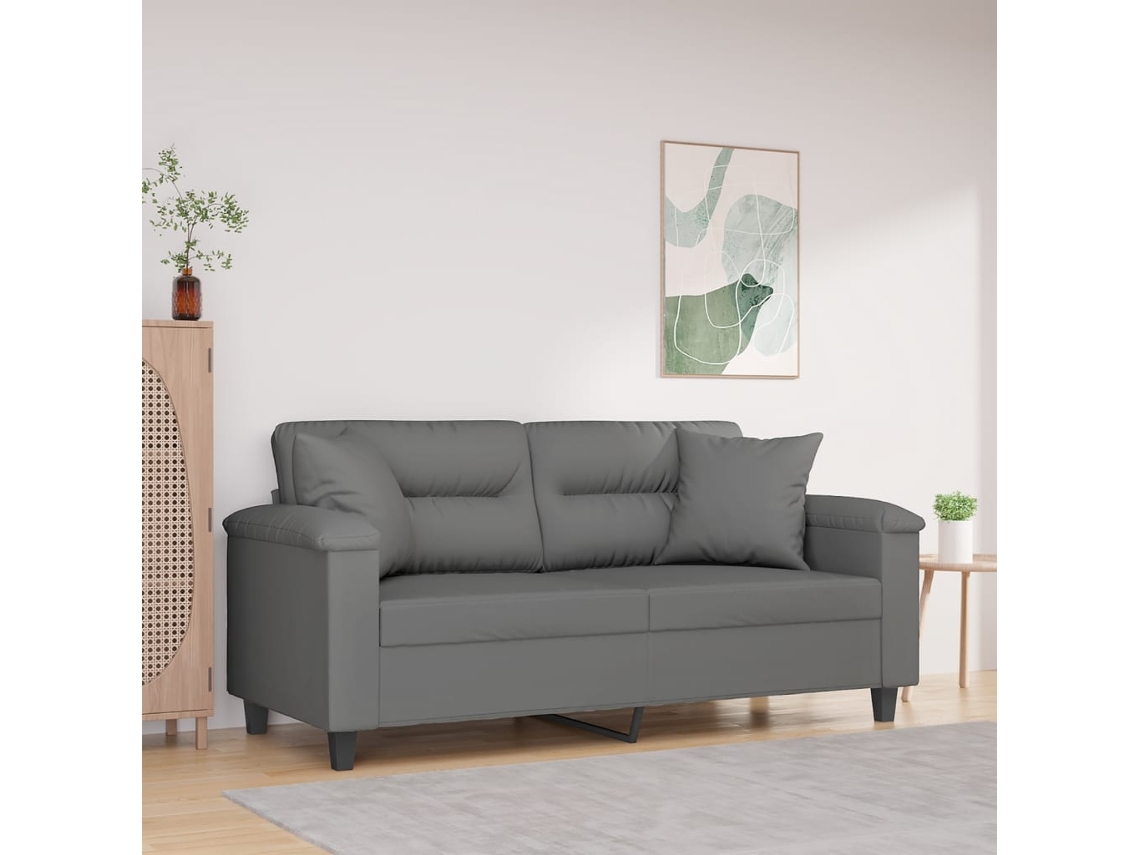 Vidaxl Sofá 2 Lugares C/ Almofadas 140 Cm Microfibra Cinzento-escuro