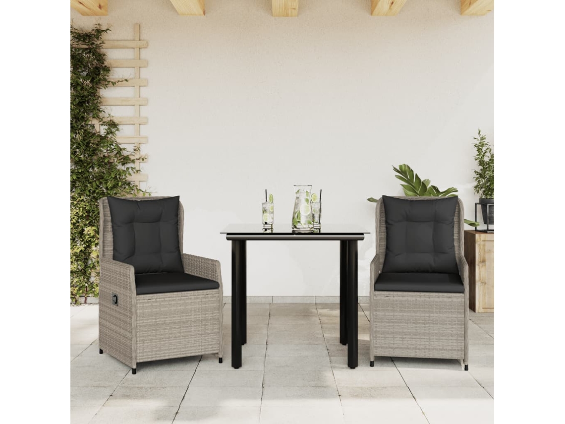 Vidaxl 3 Pcs Conjunto De Jantar P/ Jardim C/ Almofadões Cinzento Claro