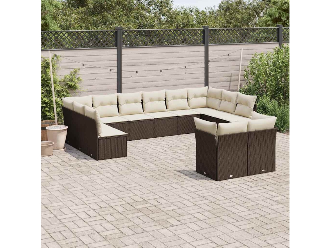 Vidaxl 12 Pcs Conjunto De Sofás Jardim Com Almofadões Vime Pe Castanho