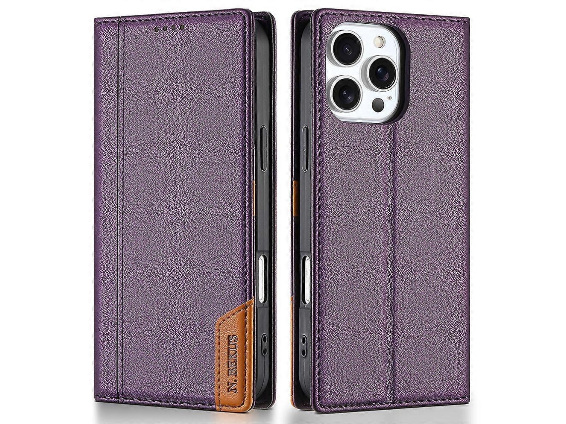 Capa Tkdaddy N.bekus P3 Para Iphone 16 Pro Max Com Bloqueio Rfid E Suporte Tipo Carteira, Capa Flip De Couro Sintético, Roxa