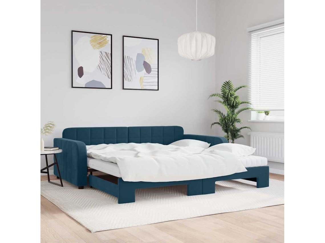 Vidaxl Sofá-cama Com Gavetão E Colchões 100x200 Cm Veludo Azul