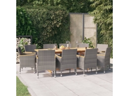Conjunto 11 Peças Jantar Para Jardim Com Almofadões Cinza Dkd Home Decor