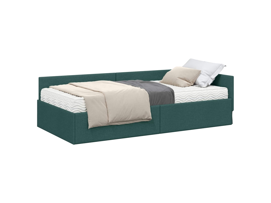 SYFAX™ Estrutura de Cama de Canto com Colchão 2 Pcs Verde Tecido