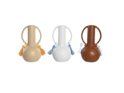 Vaso Dkd De Decoração De Casa De Branco, Bege Terracota Dolomita Franjas 14 X 14 X 25,6 Cm (3 Unidades)