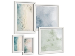 Galeria De Pinturas Murais Linhas, Ondas, Minimalismo Pastel Moldura Branca Quadros Para A Sala De Estar Espelharte (conjunto De 5 Imagens)