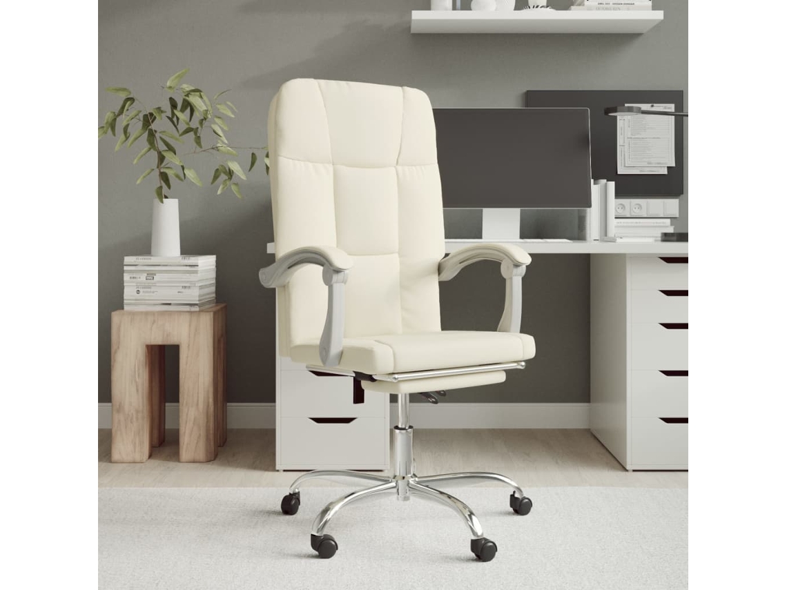Vidaxl Cadeira De Escritório Reclinável Couro Artificial Cor Creme