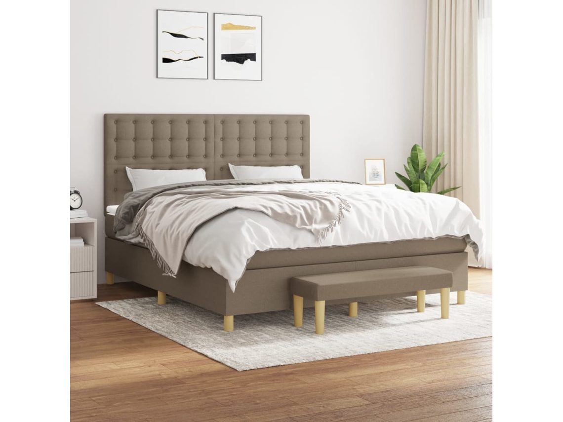 Vidaxl Cama Com Molas/colchão 160x200 Cm Tecido Castanho-acinzentado