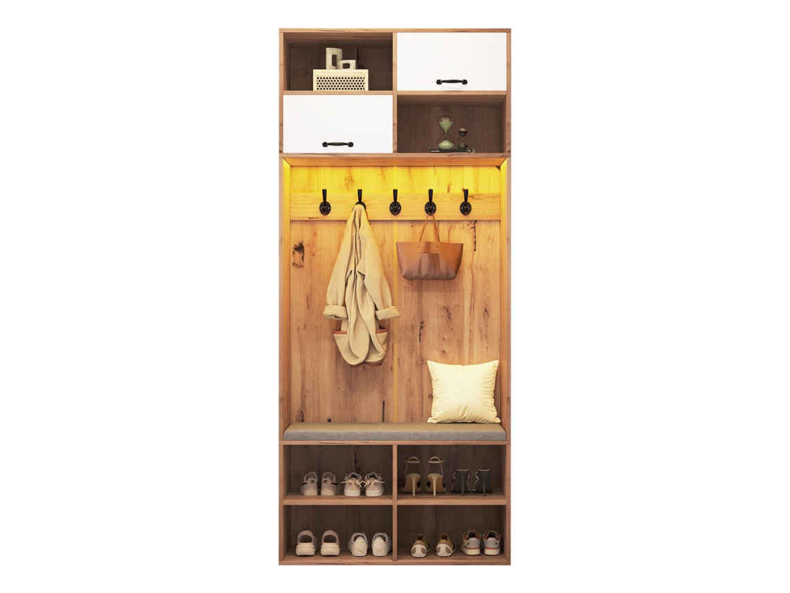 Conjunto de Roupeiro com 5 Ganchos, 2 Portas e 6 Compartimentos Abertos, 80×185×35 Cm . PENGJIANG SHOP (largura×altura×profundidade)