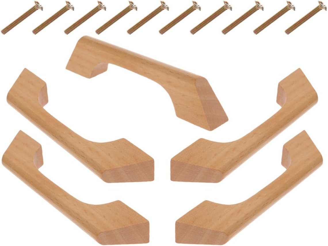 Conjunto De 5 Puxadores De Madeira Maciça Para Armários, 12 Cm, Acabamento Em Verniz Natural, De
